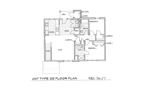 A floor plan of a unit type 2B with dimensions 1035 square feet.